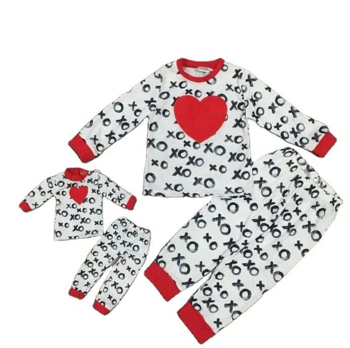 2021 new arrival baby girls valentines pink heart XOXO leopard pajamas