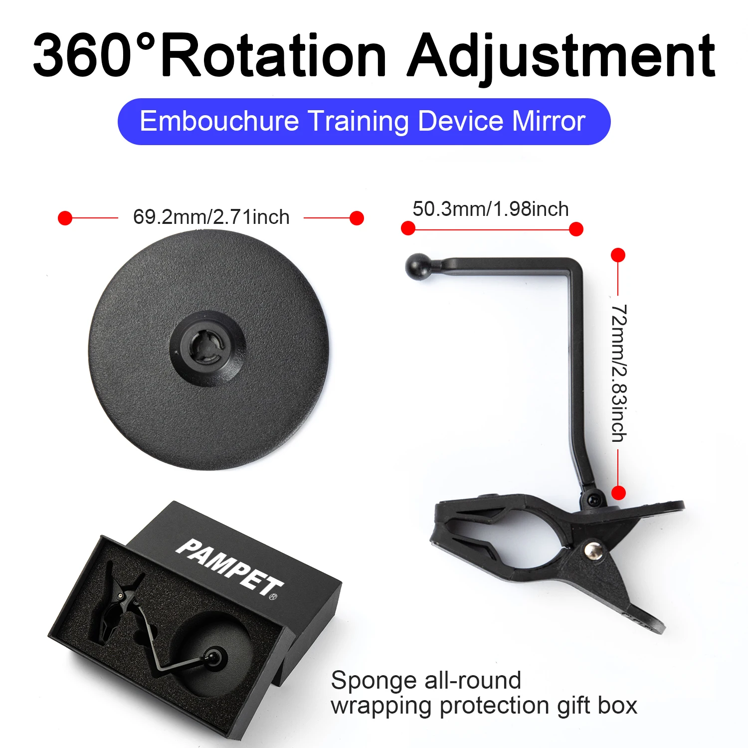 Lightweight and Rotatable MirTra Long Embochure Practice Mirror for all Woodwinds Instruments Flute, Saxophone