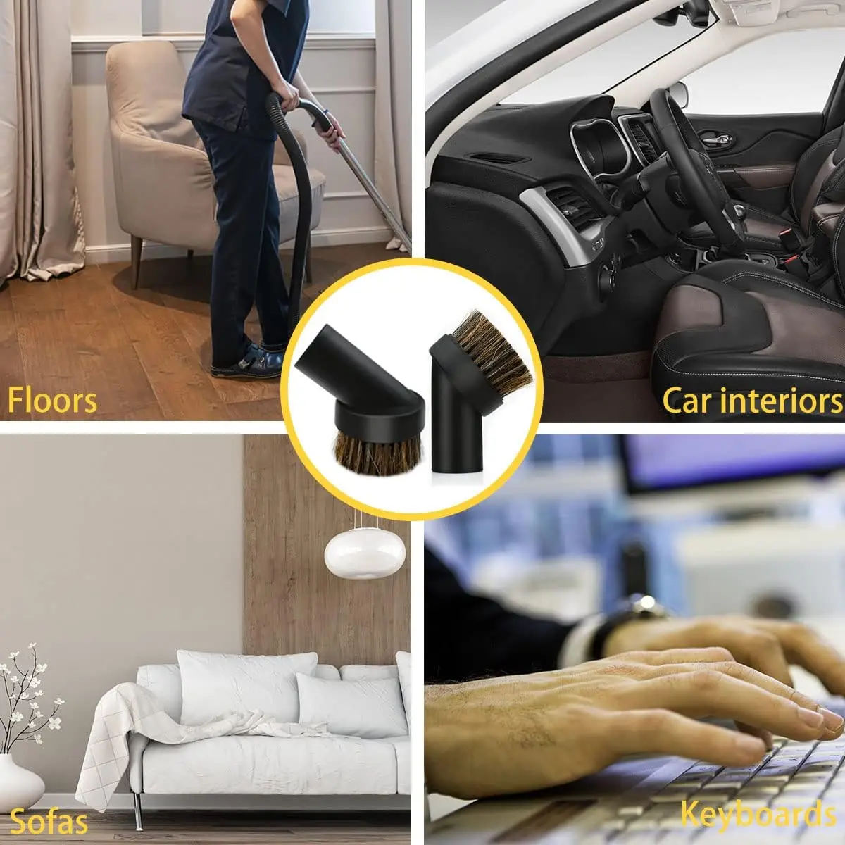 Black Round Dust Brush 1.25' Vacuum Hose 25mm Horse Hair for Most Vacuum Cleaners Accessories