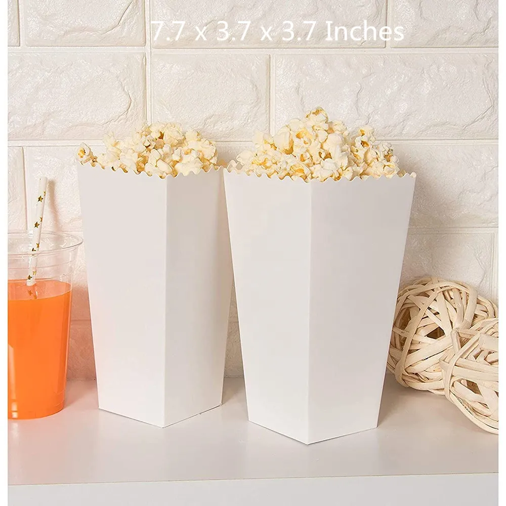 Popcorn Favor Boxes 46oz Paper Popcorn Containers Party Supplies for Movie Nights White 7.7 x 3.7 x 3.7 Inches custom printed