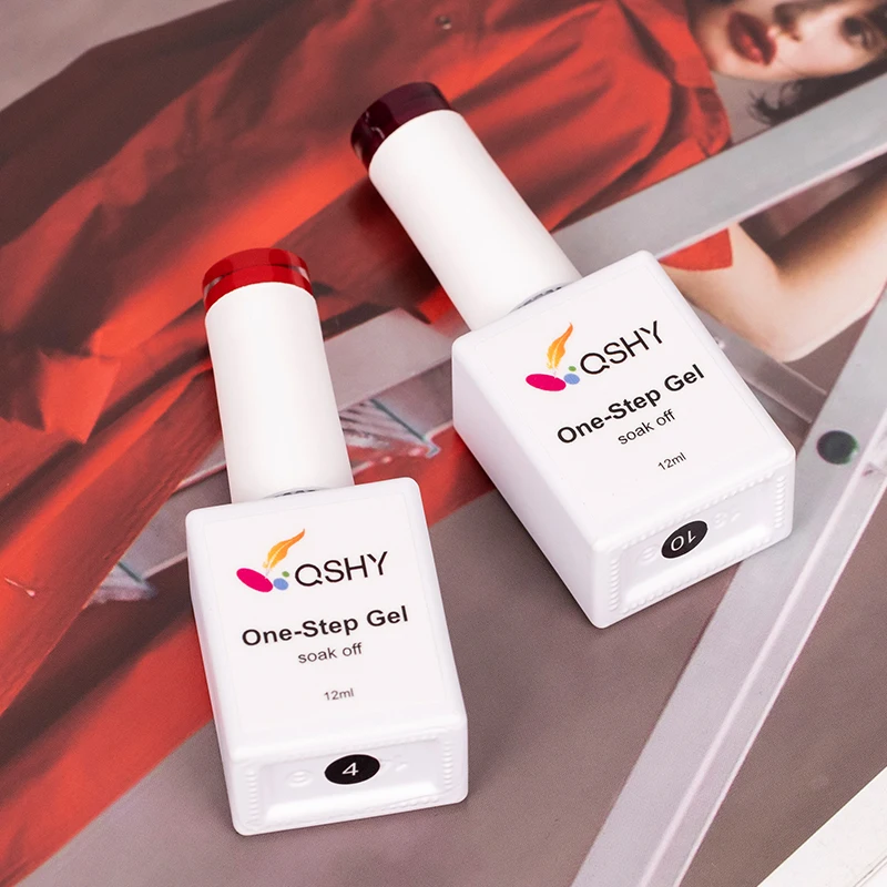 QSHY  Natural Resin Organic Nail Art Product Bright Red Color Permanent Nail Polish Kit One Step Gel Wholesale For Girls