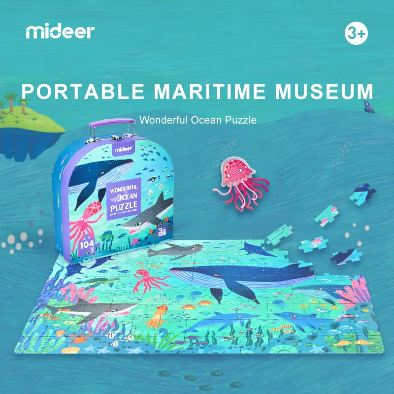 Mideer MD3110 104 Pcs Wonderful Ocean Puzzle Hand-HOLD Gift Box Educational Toys A Portable Aquarium CARTOON TOY
