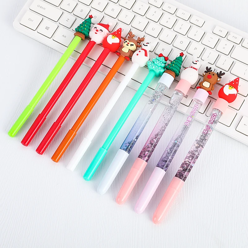 Promotional gift 0.5mm black gel ink pen set with Santa Claus Christmas Tree Design for student school stationery