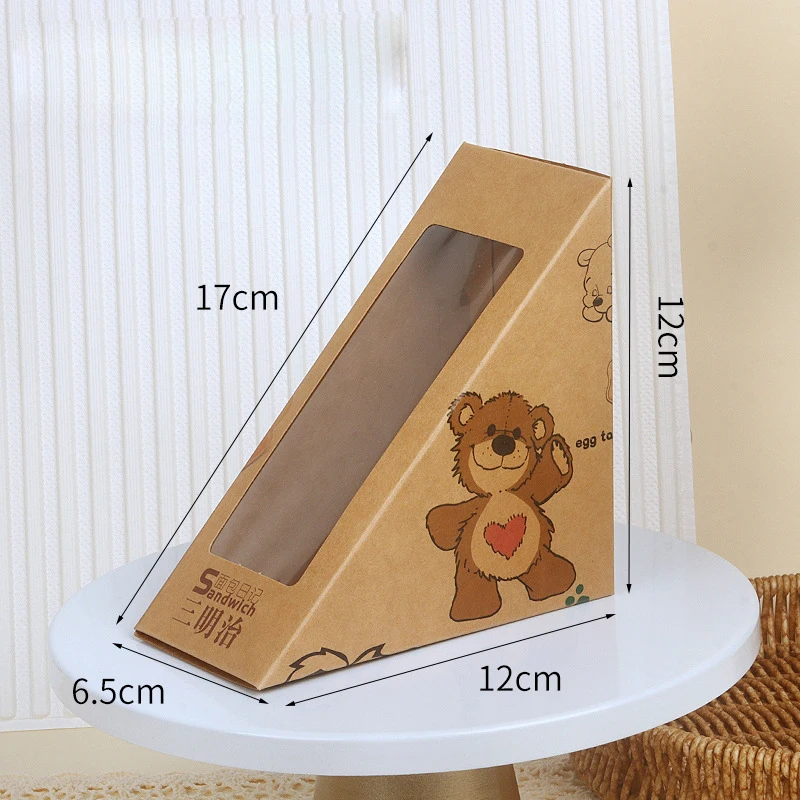 Wholesale Sandwich Packaging Boxes Disposable Triangular Paper Boxes Transparent Bakery Food Store Packing Boxes