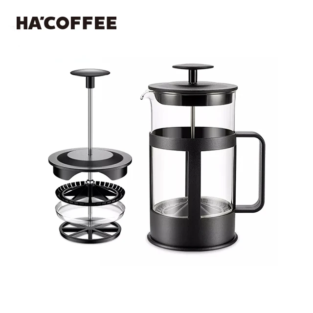 Изготовленная на заказ термостойкая портативная ручная кофеварка для французского пресса 350/800 мл оптовая продажа с поршень