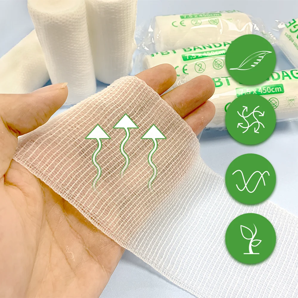 7.5cm x 4.5m PBT Elastic Bandage Medical Supply Conforming First Aid Gauze For Wound Dressing Emergency Care Cotton