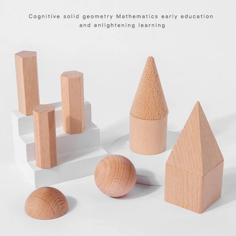 15 Pcs Wooden Geometric Blocks 3D Shapes Learning Education Math Toys for Kids