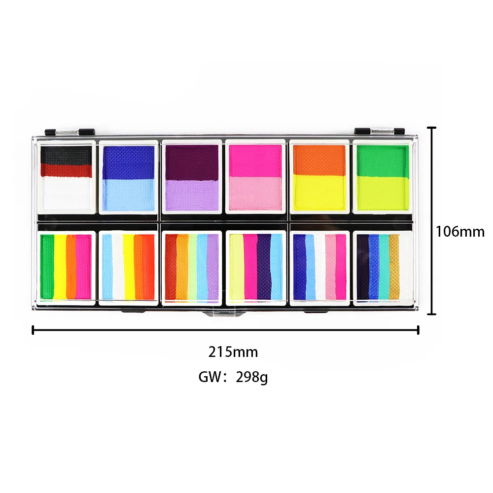 Gp Washable uv neon color fluorescent New Makeup 12 Split color pallet Water Activated face painting Body paint for Christmas