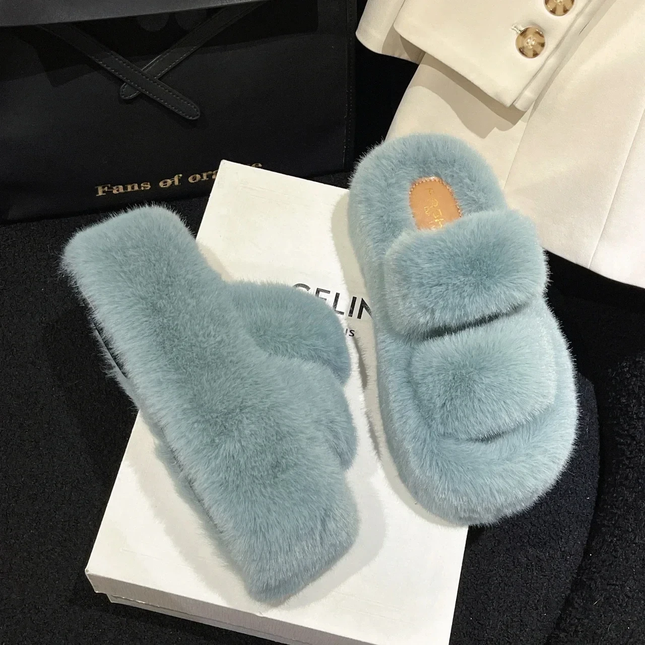 Woman Furry Ladies Luxury Fluffy Plush Sneaker Slipper House Fuzzy Platform Indoor Casual Winter Home Warm High Heels Female