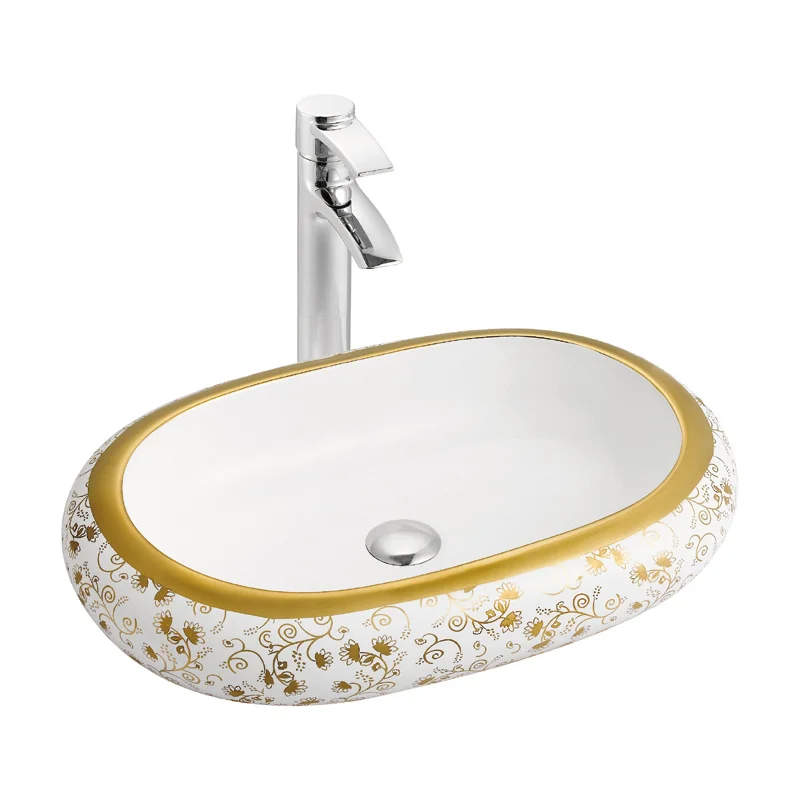 Luxury bathroom lavabo golden sink ceramic art vanity basin electroplated table top wash basin vessel sink