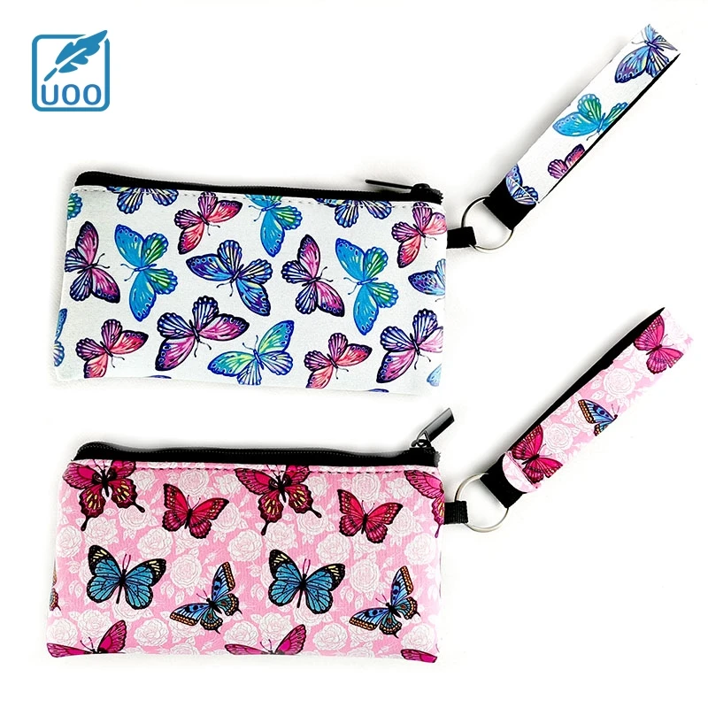UOO OEM Pink Butterfly Women Handbag  Make Up Purse Pouch Wallet Bag with Zipper