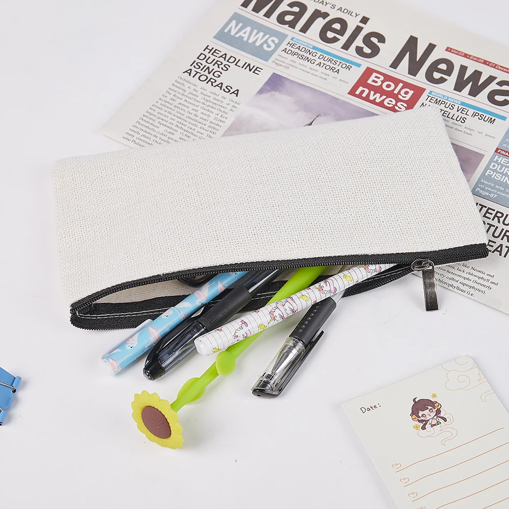 380g  linen Solid Canvas Pencil Pen Bag Large Capacity Creative Korea Fabric Pencil Case For School