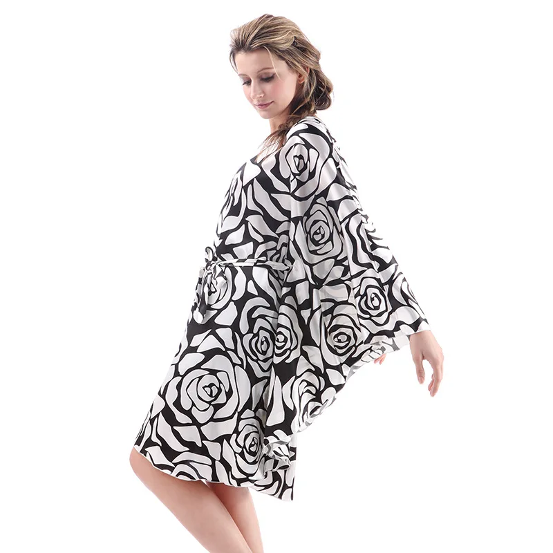 Women casual  silk print floral bat sleeve loose pajamas