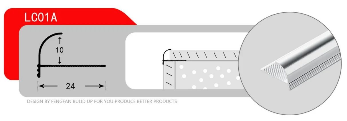 Wall Outside Metal Aluminium Profile Round Shape Edge Curved Aluminum Tile Trim Corners