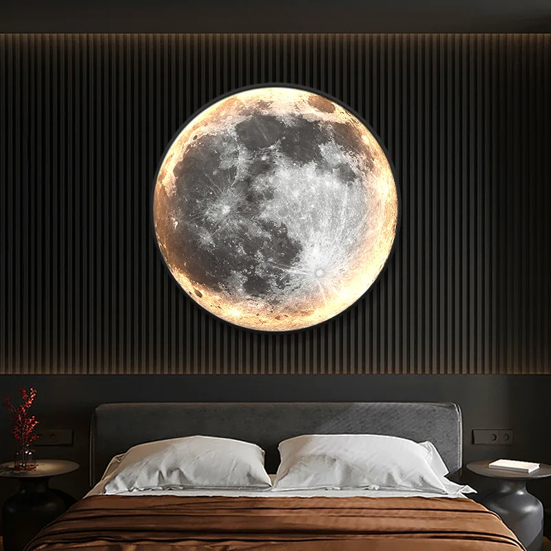 50-100CM Minimalist Modern Led Moon Wall Art Creative Planet LED Printed painting for Home living room Decor