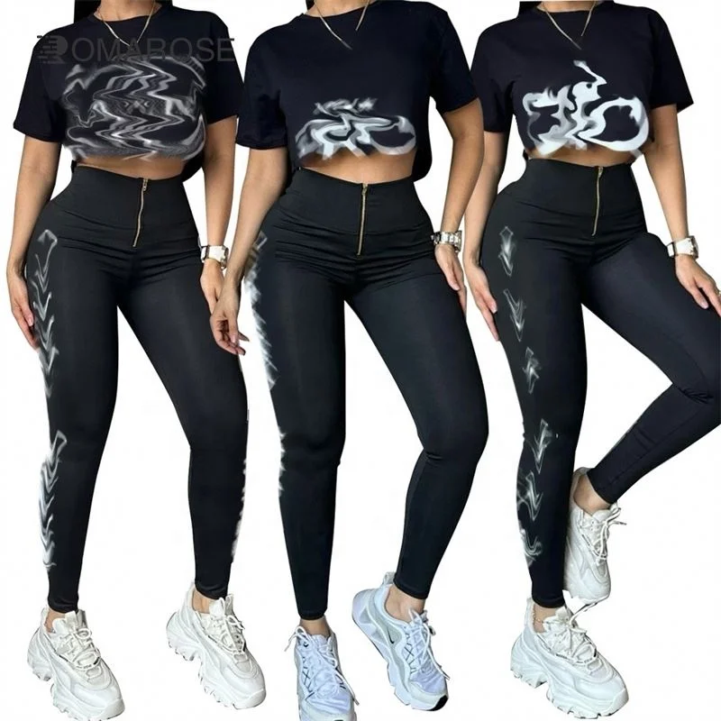 Q6192 Stylish Hip Hop Two Piece Set Outfits Sexy Skinny Workout Wear Crop Tops USA Boutique Collection Top Brand Singlet