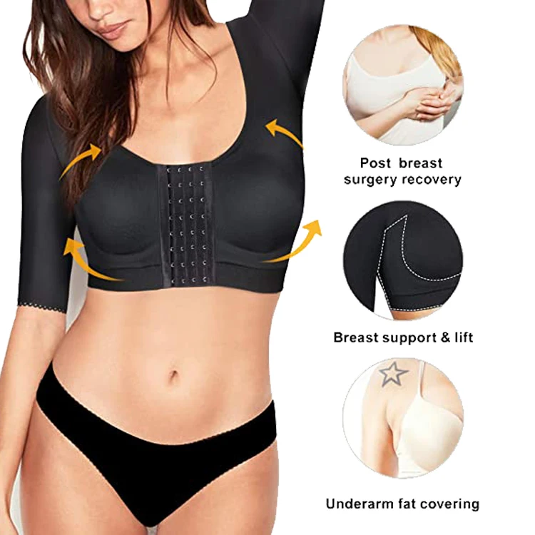 Arm Shaper for Women Post Surgery Arm Compression Sleeves Slimming Arm Faja Front Closure Shapewear Bra