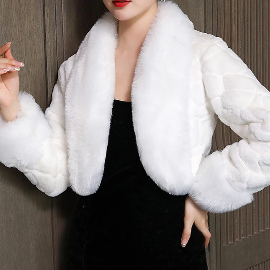 
Jtfur Wedding dress fur shawl white long-sleeved warm cotton-padded jacket bridal cloak vest 