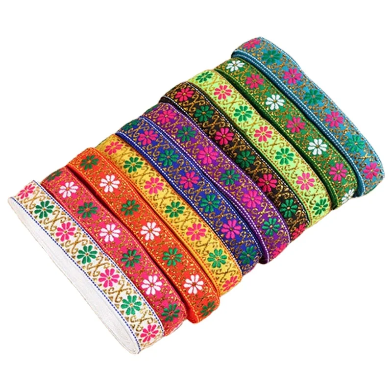 2cm 7m DIY garment sewing vintage soft ribbon lot flower pattern embroidery curtain trim jacquard webbing lace for costume