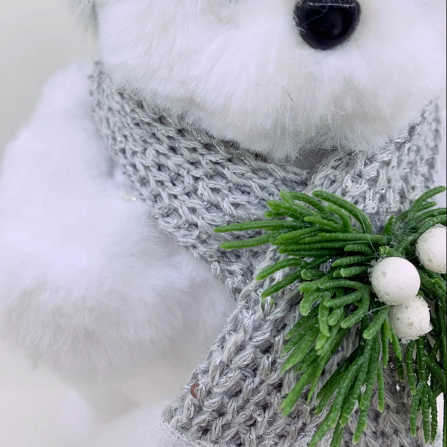 2021 hot sale animal artificial white plush finishing bear standing bear grey hat grey scarf plastic decoration