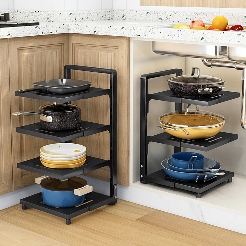 OWNSWING Pot And Pans Kitchen Storage Organizer Pot Racks Cookware Organizer Holds Cast Iron Frying Pan Griddles Organizer