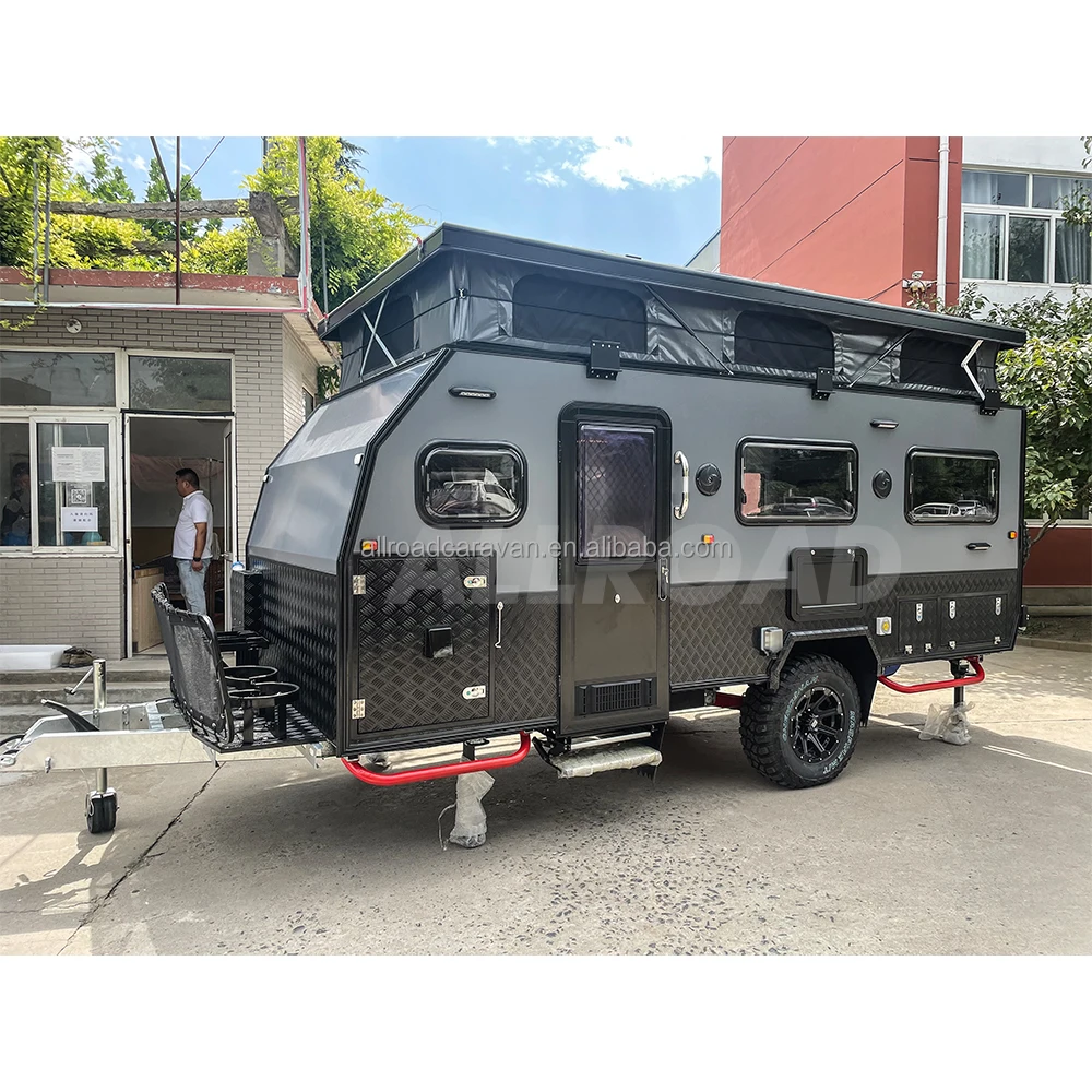 Custom Hybrid Caravan Camper Trailer Pop Top Travel Trailer Off Road Caravan Camping  Trailer with Aluminium Composite Panels