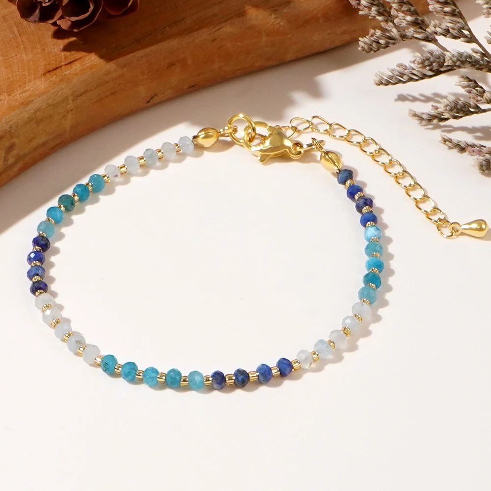Go2boho Women Natural Stone Fashion Jewelry Blue Semi-Precious Stone String Glass Beaded Bracelets Boho New Gemstone Chains