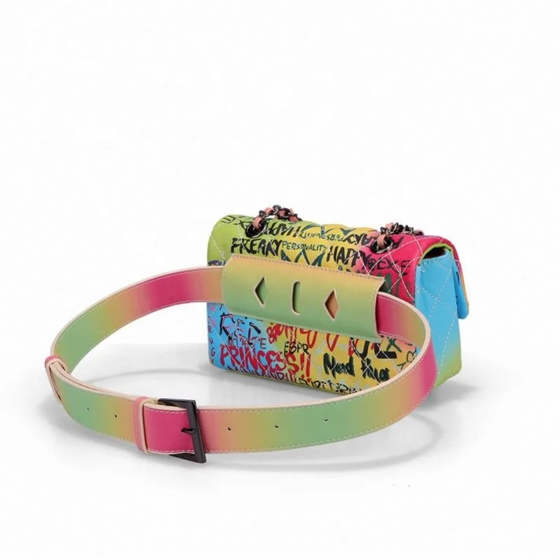 Handbags Purses Women Wholesale Fashion Fanny Pack Waist Bag New High Quality PU Leather Graffiti Luxury Rainbow Sports Belt Bag