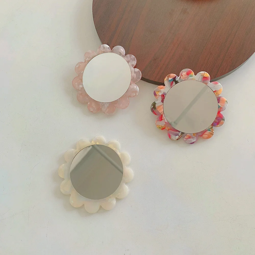 Portable Makeup Mirror Acetic Acid Flower Shaped Summer Mini Hair Accessories