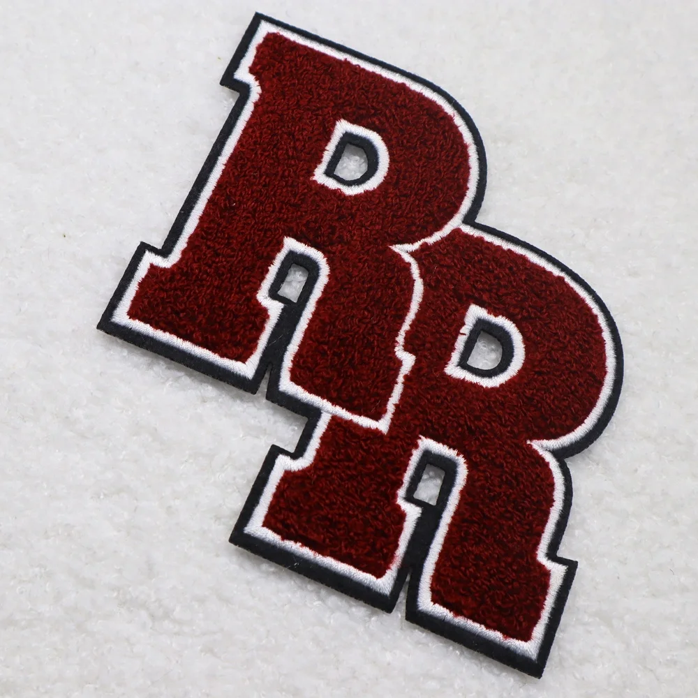Heat Press 3d Embroidery Round Rock High School Logo Rr Chenille Letter Patch Iron On Patches Badge For Clothing