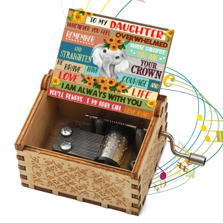 93 designs  Family Gift Boxing  Music Hand Crank Wood Laser Engraved Custom Music Box to Mom Dad Sister Lover