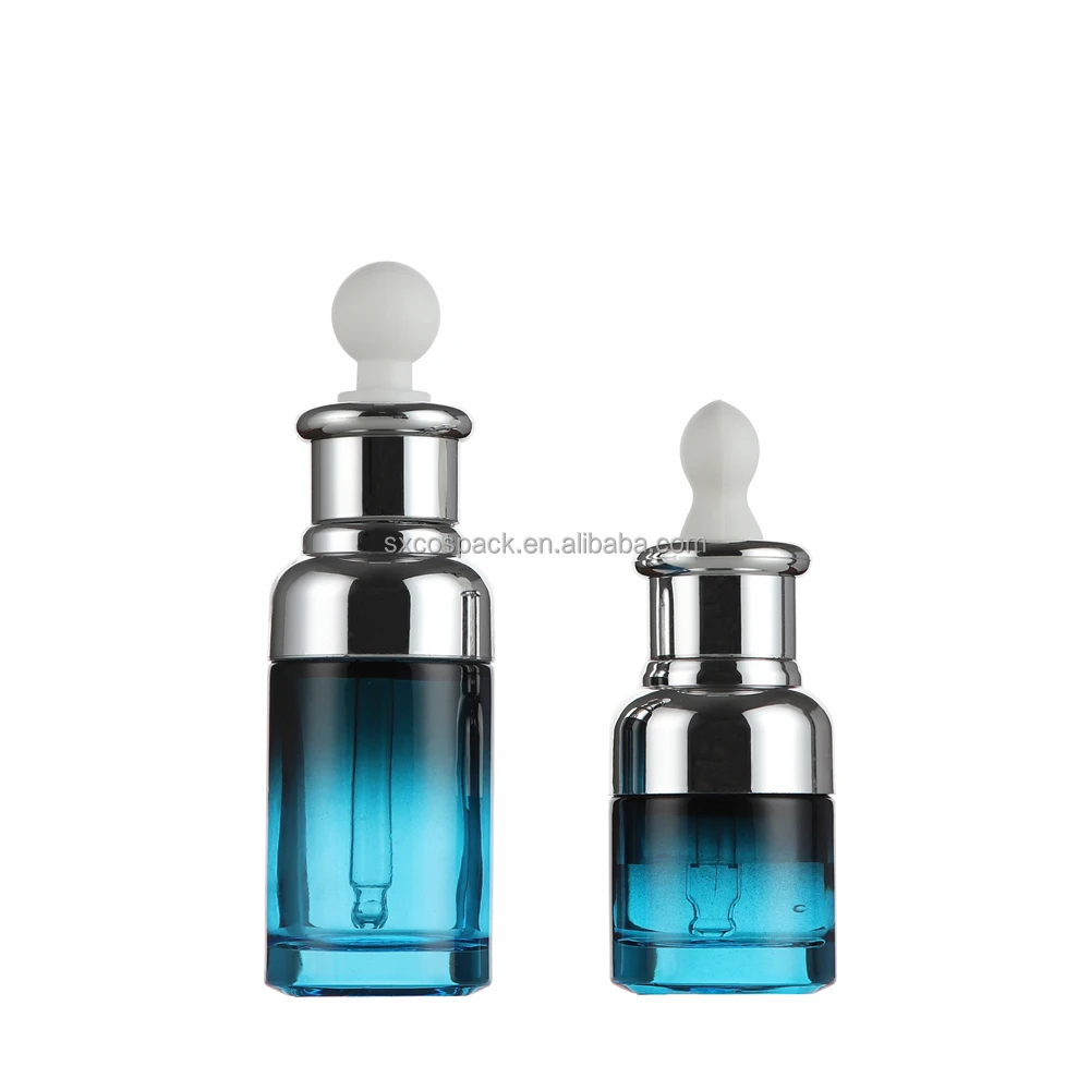 Wholesale cosmetic blue glass dropper bottle, cosmetic glass bottle for skin care, 20ml 45ml essential oil glass bottle