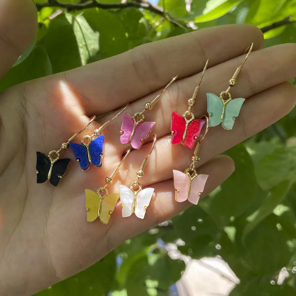 2021 Lost Lady Summer New Fashion Earrings Acetate Plate Butterfly Pendant Earrings Jewelry Light Luxury Alloy Earrings