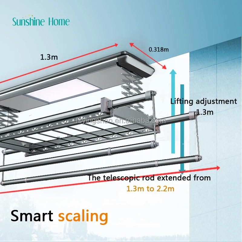 Welcomed CE 18w OEM Smart Clothes Dryer Retractable Automatic Clothes Line Electric Drying Rack Hanger Aluminum 0-1.3m 1.3m