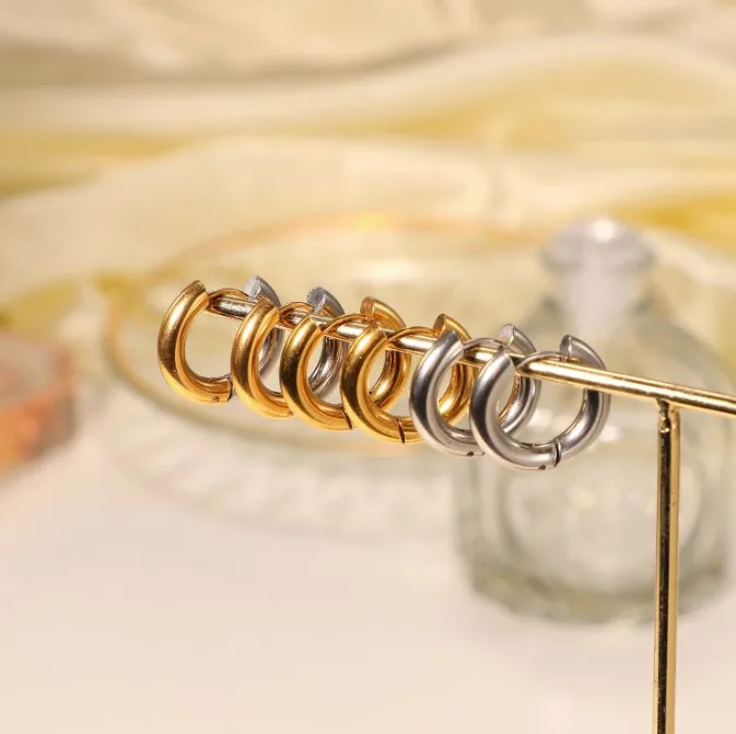4mm New Design Minimalist 18k Gold-plated Stainless Steel Jewelry Gold and Silver Ring Shaped Earrings