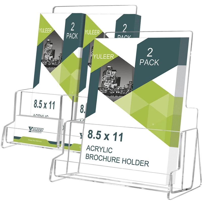 8.5*11inch Acrylic Brochure Holder 2 Pack Flyer Holder Stand with Removable Divider for Literature Card Display Organizer