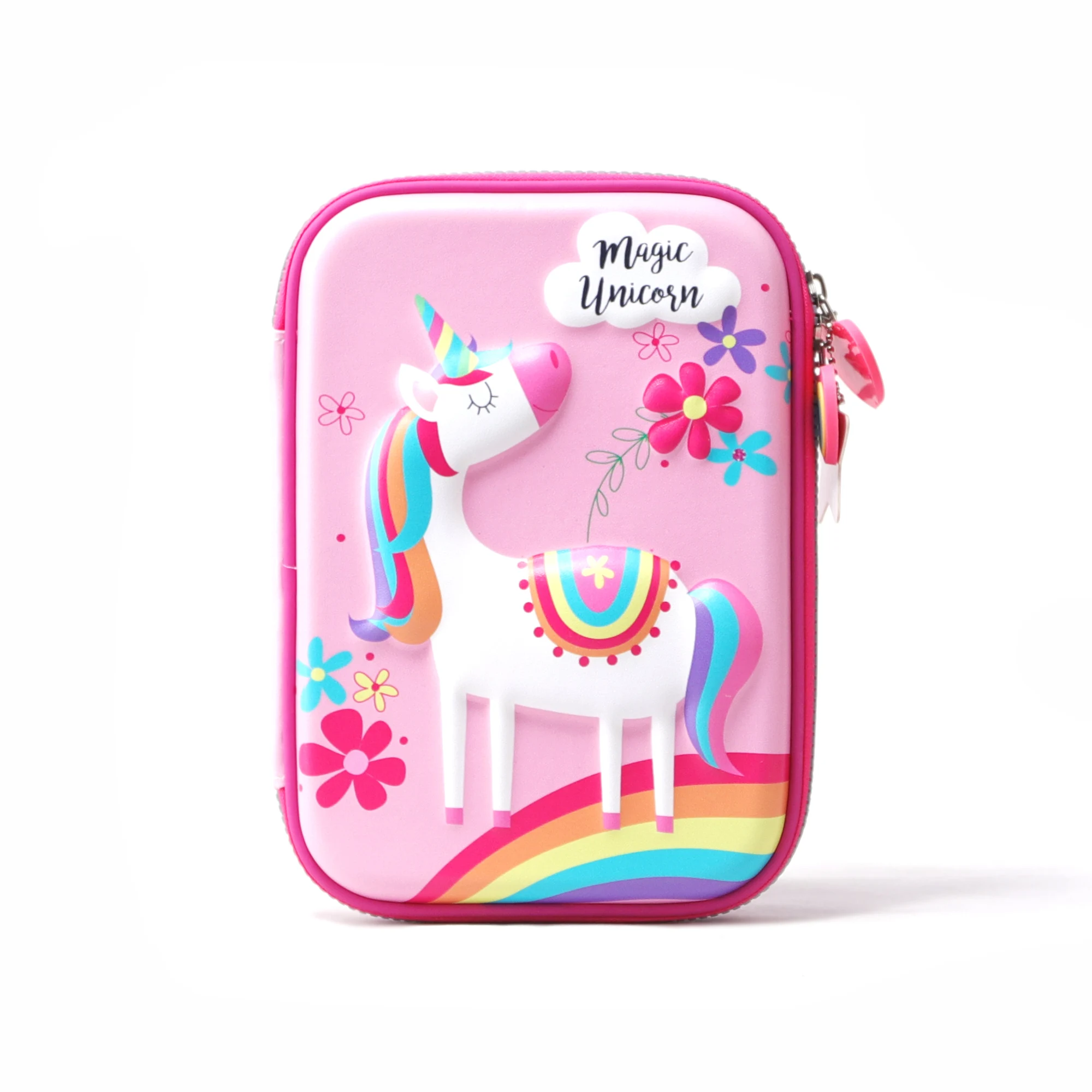 Custom Pink School Carrying 3D Unicorn EVA Cute Pencil Box, EVA Pencil Case Box Bag