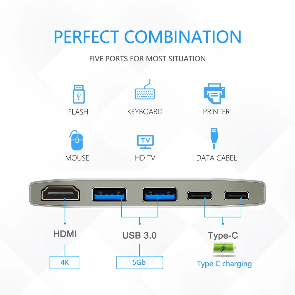 Rocketek multi 2 usb type c 3.0 hub port HDMI 4K adapter splitter