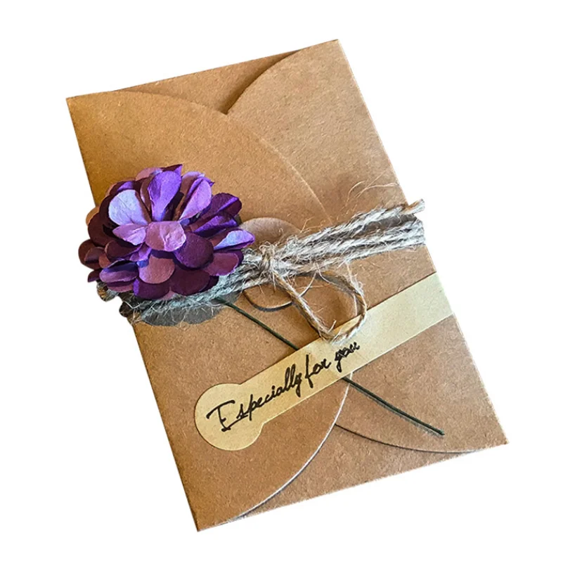 Dried flower birthday card Vintage kraft paper business blessing card Dragon Boat Festival card