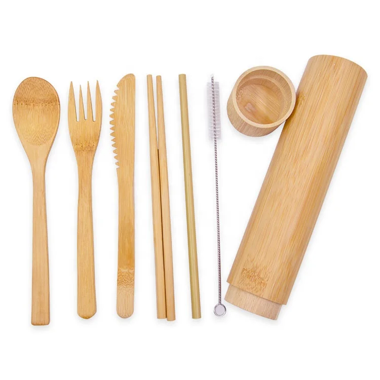 Kids Travel Eco Friendly Portable Reusable Bamboo Utensils Cutlery Set With Case Personalized