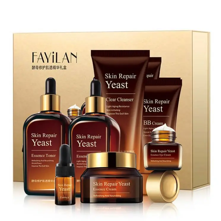 XBY Wholesale Private Label Skin Repair Yeast Extract Skincare Set 11pcs Korean Whitening Nourishing Repair Facial Skin Care Set