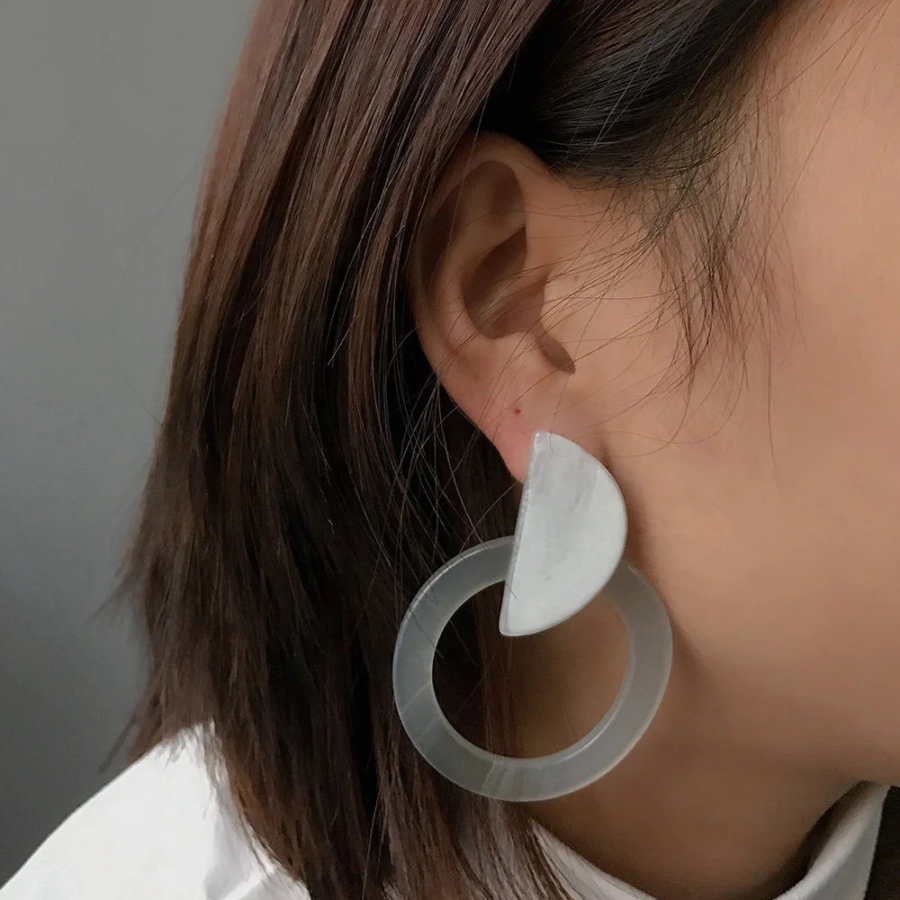 Good Quality Fancy Splicing Colour Blocking Acetate Hoop Earrings Geometric Circular Texture Acrylic Pattern Earrings