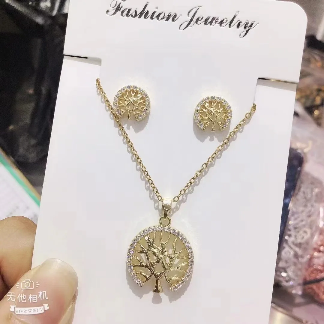 Небольшой минимум 18K позолоченный ювелирный набор с подвеской в виде дерева жизни