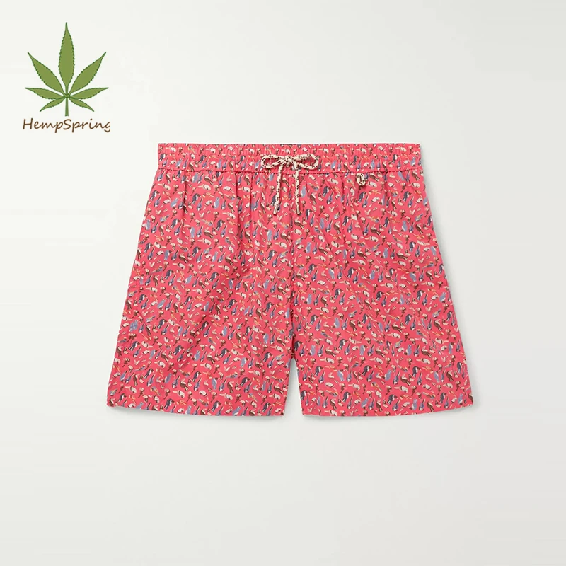 Hempspring Drawstring Poolside Shorts Loose Hawaii Shorts High Quality Men Beach shorts Natural Hemp Print Getaway Clothes