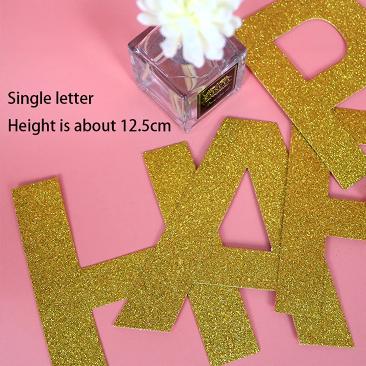 New Baby Party Decoration Cheap Paper Happy Birthday Gold Letter Banner Paper Bunting Happy Birthday Paper Banner