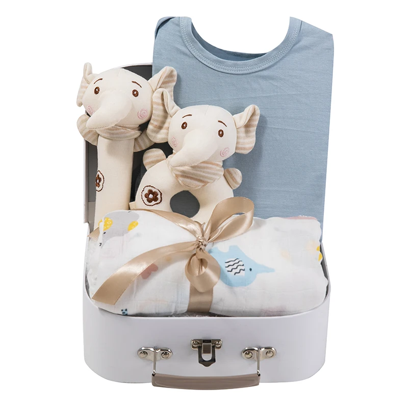 Fancy Newborn Gift Box Set Baby Romper Clothes with Muslin Blanket Cute Dolls