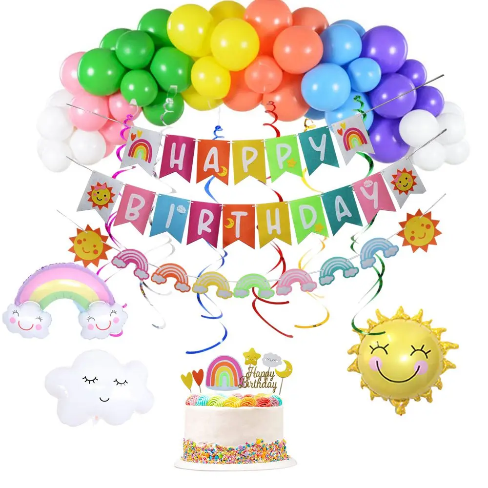 Rainbow Garland Balloons Arch Birthday Decoration Happy Birthday Flags Banner Bunting Boy Girl Baby Shower Party Supplies