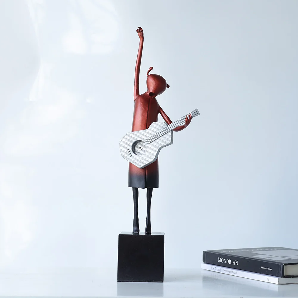 Modern art home decor cast iron antique sculpture Music Guitar abstract decorative desktop statue figure