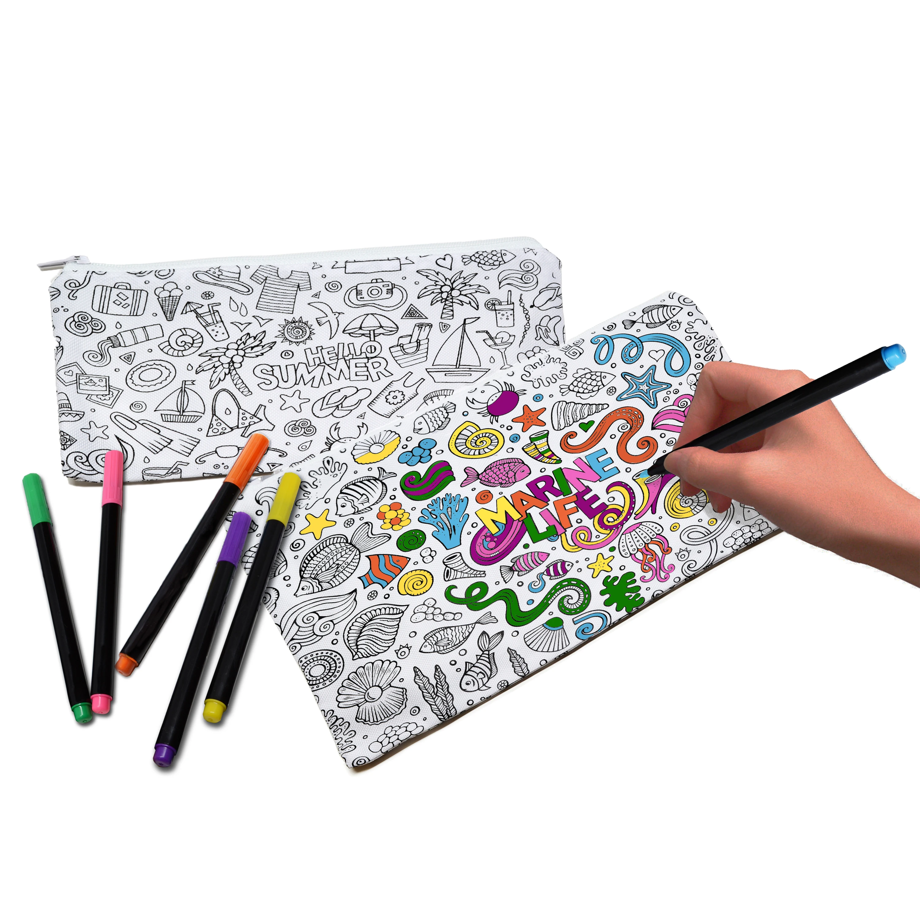 Color Your Own Pencil Case / Coloring Pencil Case / Stationery Cotton Canvas Pouch Zipper Bag