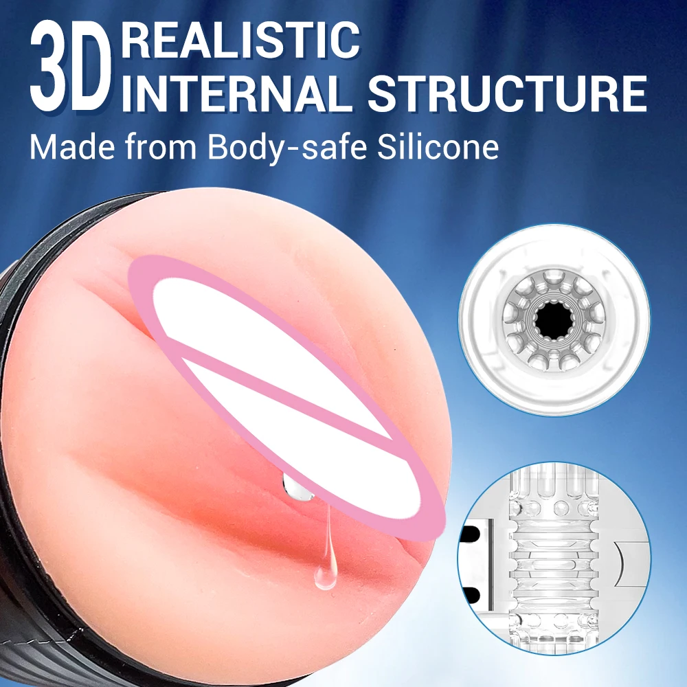 Body Safe Automatic Realistic Dual-Sleeve Vibrating Hand Free Pocket Pussy Vibrator Sex Toy Stroker